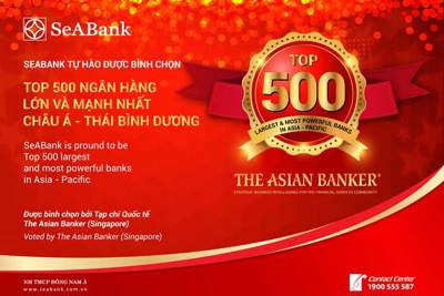 SeABank lọt top 500 ngân hàng lớn và mạnh nhất châu Á – Thái Bình Dương