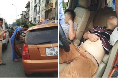 Lao ô tô lên vỉa hè, 2 thanh niên bất tỉnh trong xe được đưa vào viện cấp cứu