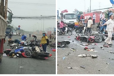 Xe container đâm hàng loạt xe máy dừng đèn đỏ, ít nhất 3 người tử vong
