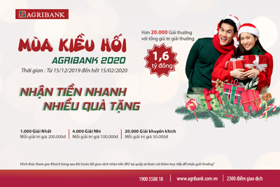 Kiều hối qua Agribank: Nhận tiền nhanh nhiều quà tặng