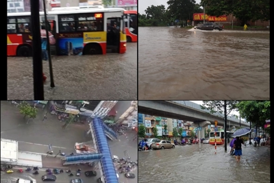 Sau mưa lớn trong đêm, nhiều tuyến đường Hà Nội ngập úng nặng