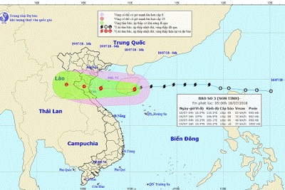 Tối nay bão Sơn Tinh giật cấp 10 đổ bộ vào các tỉnh Bắc Trung Bộ