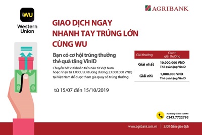 Cùng Agribank “Giao dịch ngay - Nhanh tay trúng lớn cùng Wu”