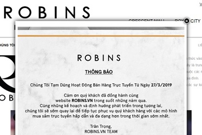 Website thương mại điện tử Robins ngừng hoạt động