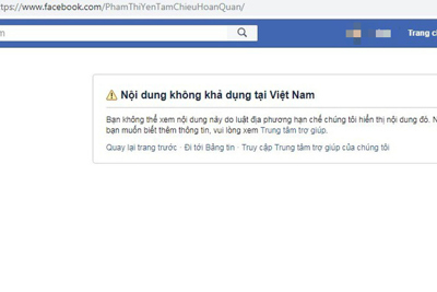 Khóa tài khoản Facebook của bà Phạm Thị Yến