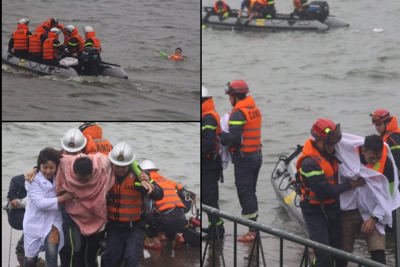Hà Nội: Lực lượng cứu hộ giải cứu 12 người rơi xuống Hồ Tây sau “va chạm” xuồng