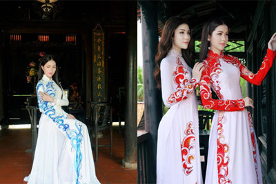 Hoa hậu Kim Ngọc cùng Á hậu Ngọc Huyền thướt tha với áo dài