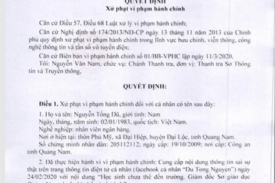 Xử phạt người tung tin Giám đốc sở GD-ĐT Quảng Nam chuẩn bị nhận án kỷ luật