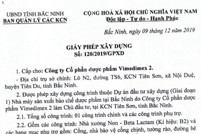 Vimedimex 2 thông tin chính xác về giấy phép xây dựng nhà máy sản xuất bào chế dược phẩm tại Bắc Ninh