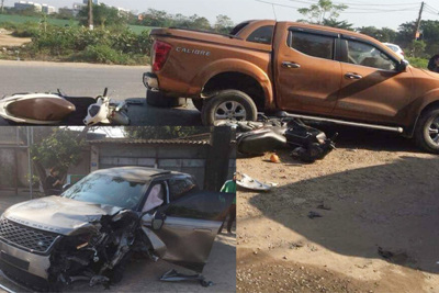 Hà Nội: Ô tô Range Rover nát đầu sau tai nạn liên hoàn, 2 người bị thương