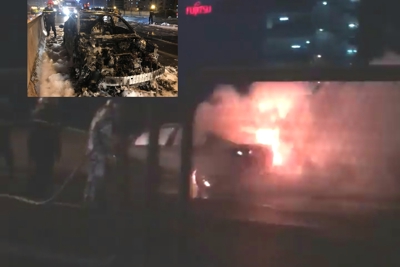 Hà Nội: Ô tô con đang lưu thông bất ngờ cháy dữ dội trên đường