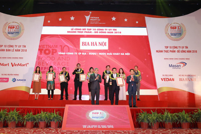 HABECO được vinh danh “Top 10 Công ty uy tín ngành thực phẩm – đồ uống Việt Nam 2018”