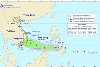 Đường đi của bão số 2 (bão Sanba) khi vào biển Đông