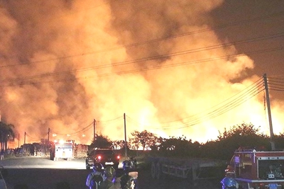 Cháy lớn tại xưởng gỗ, nhiều người hoảng loạn tháo chạy