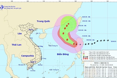 Bão số 7 di chuyển chậm vào Biển Đông với sức gió suy yếu dần