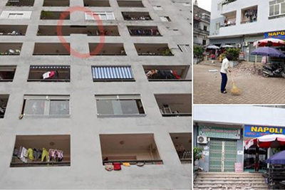 Hà Nội: Kinh hãi mảng tường lớn từ tầng 7 chung cư rơi xuống sân