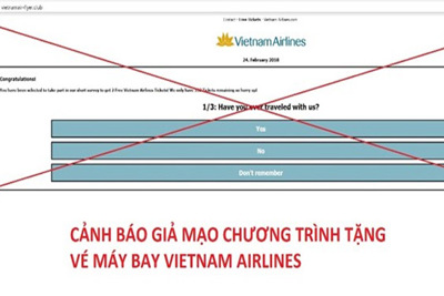 Cảnh giác trang web lừa tặng vé máy bay Vietnam Airlines miễn phí