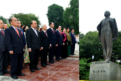 Lãnh đạo Đảng, Nhà nước, TP Hà Nội dân hoa tưởng niệm tại Tượng đài V.I.Lenin