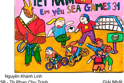 Học sinh Ba Đình chào mừng SEA Games 31 qua tranh vẽ