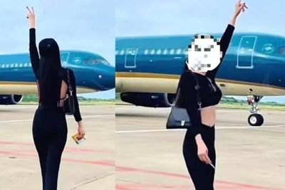 Cấm bay 6 tháng nữ hành khách nhún nhảy quay clip ở sân đỗ máy bay