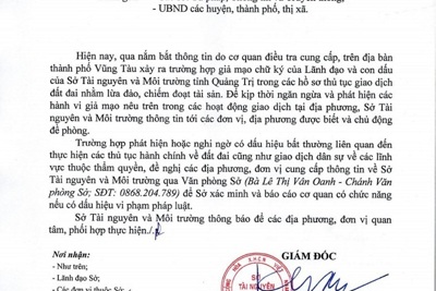 Cảnh báo giả mạo chữ ký lãnh đạo, con dấu của Sở TN&MT Quảng Trị