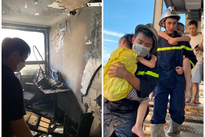 Cháy căn hộ chung cư ở Hà Đông, cảnh sát cứu 4 người mắc kẹt