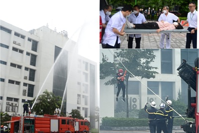 Giải cứu 50 người trong đám cháy giả ở Trường Đại học Y tế cộng đồng