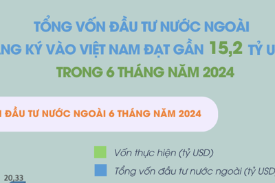 Tổng vốn đầu tư nước ngoài đăng ký vào Việt Nam đạt gần 15,2 tỷ USD