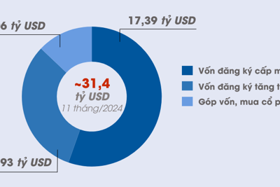 Tổng vốn đầu tư nước ngoài đăng ký vào Việt Nam đạt gần 31,4 tỷ USD