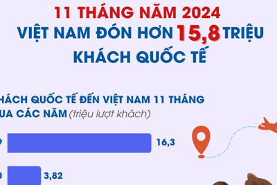 Gần 16 triệu lượt khách quốc tế đến Việt Nam trong 11 tháng