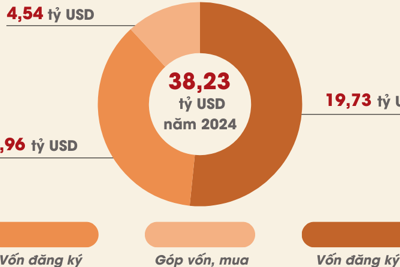 Tổng vốn đầu tư nước ngoài đăng ký vào Việt Nam đạt 38,23 tỷ USD