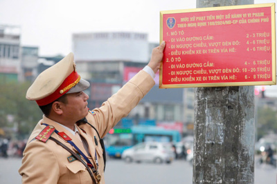 Công an Hà Nội lắp biển tuyên truyền về mức phạt khi vi phạm giao thông