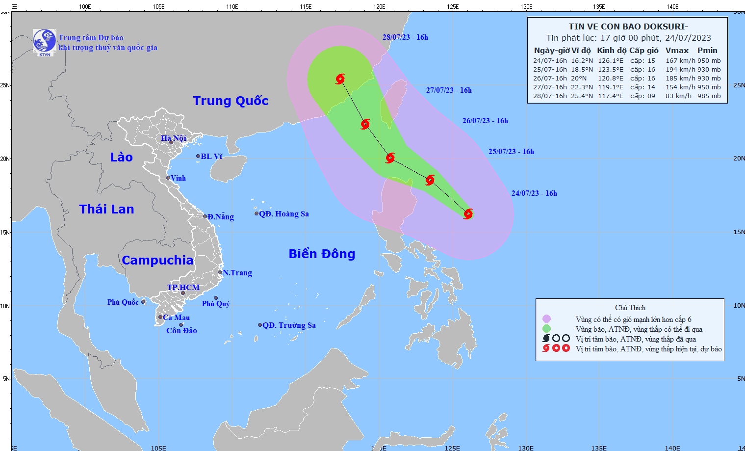 Hướng di chuyển của bão DOKSURI.