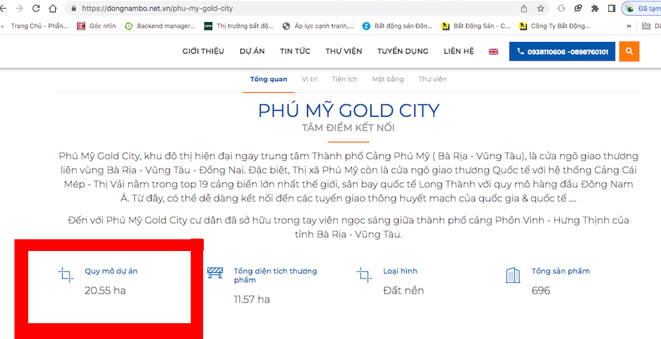 Đất Xanh Đông Nam Bộ quảng cáo dự án Phú Mỹ Gold City với quy mô 20,55 ha.