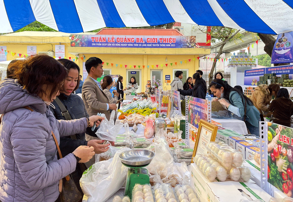 Đông đảo người dân mua sắm nông sản tại Tuần lễ OCOP Hà Nội năm 2023