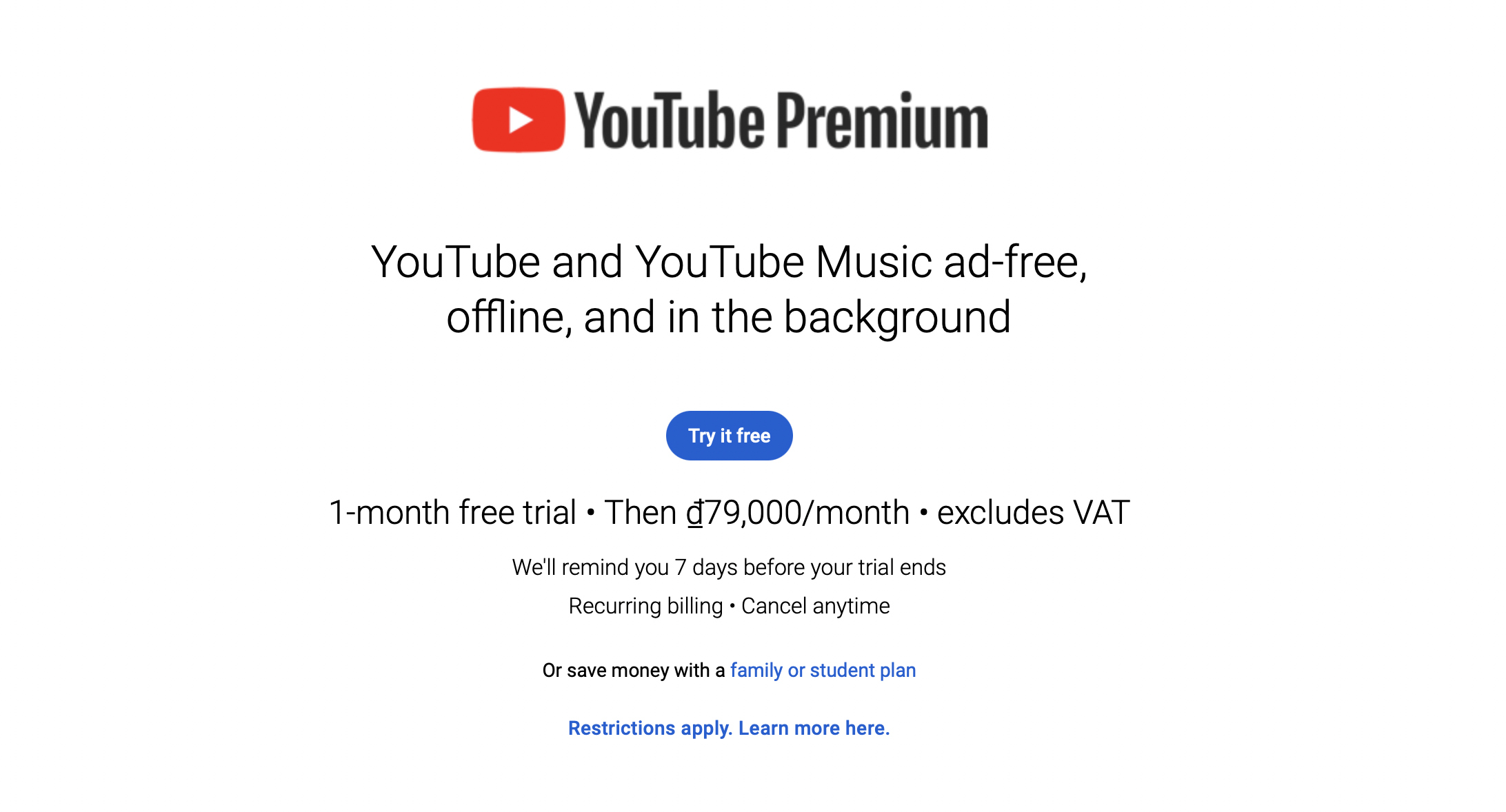 Dịch vụ YouTube Premium - xem video liên tục không quảng cáo có tại Việt Nam