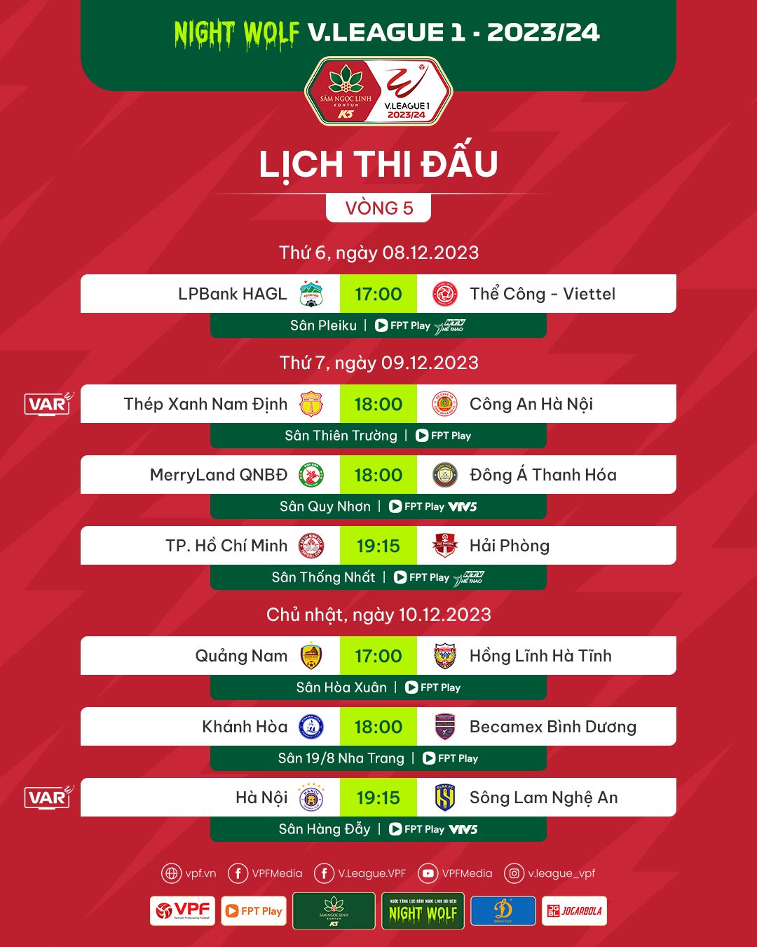 Lịch thi đấu chi tiết vòng 5 VLeague 2023/2024