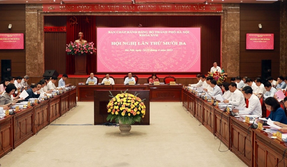 Quang cảnh phiên khai mạc Hội nghị lần thứ 13 Ban chấp hành Đảng bộ Thành phố Hà Nội sáng 14/6.