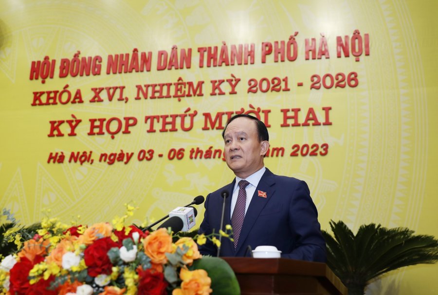 Chủ tịch HĐND Thành phố Hà Nội Nguyễn Ngọc Tuấn phát biểu bế mạc Kỳ họp thứ 12 của HĐND TP