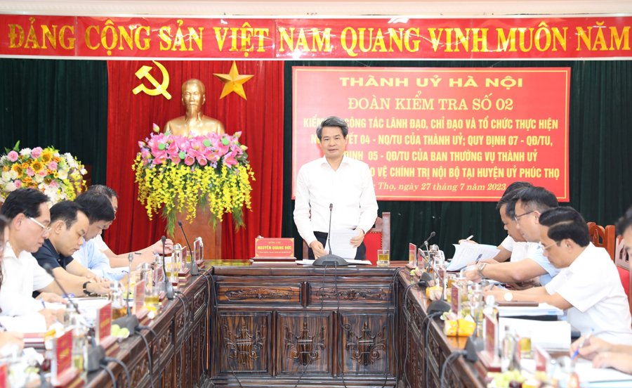 Trưởng ban Nội chính Thành uỷ Nguyễn Quang Đức phát biểu tại buổi làm việc