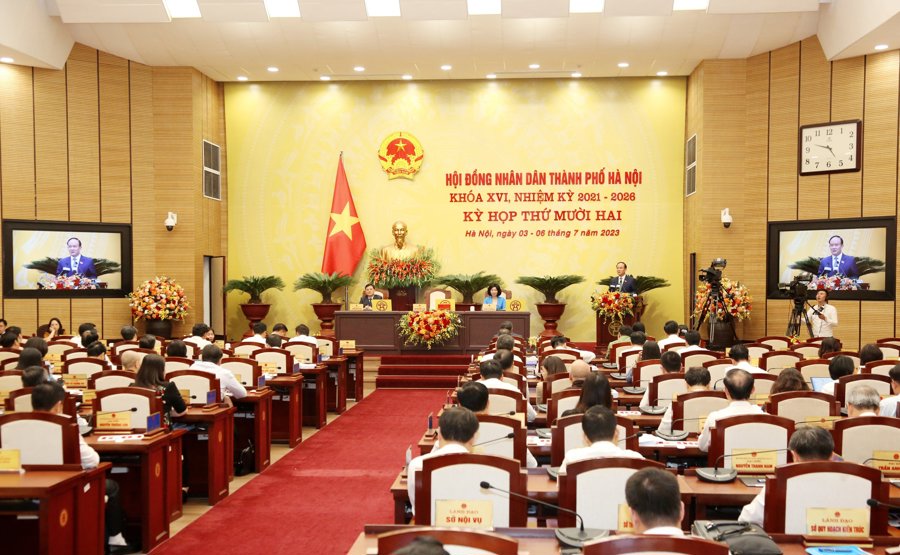 Quang cảnh Kỳ họp thứ 12, HĐND TP Hà Nội khoá XVI (Ảnh: Thanh Hải)