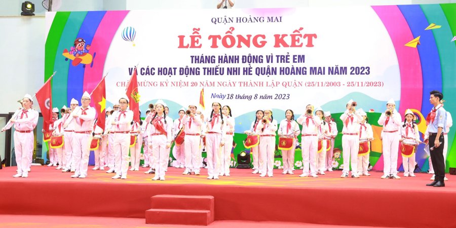 Ngày 19/8, quận Hoàng Mai đã tổ chức tổng kết Tháng hành động vì trẻ em năm 2023. Ảnh HM