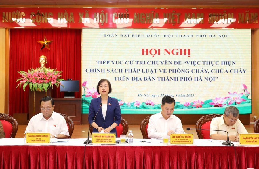 Phó trưởng đoàn chuyên trách Đoàn đại biểu Quốc hội TP Hà Nội Phạm Thị Thanh Mai phát biểu tại hội nghị