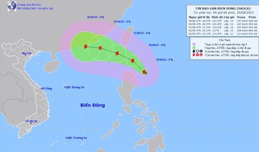 Đường đi của bão SAOLA vào ngày 29/8.