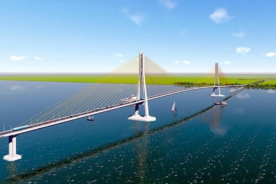 Cầu Đại Ngãi có chiều dài toàn tuyến trên 15km, nối hai tỉnh Trà Vinh và Sóc Trăng,vốn trên 8.000 tỉ đồng sẽ được khởi công trong tháng 10/2023. Ảnh mô hình cầu Đại Ngãi