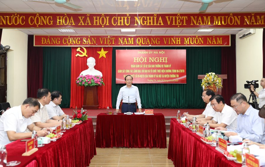 Phó Bí thư Thành ủy, Chủ tịch HĐND TP Hà Nội Nguyễn Ngọc Tuấn phát biểu tại cuộc làm việc.