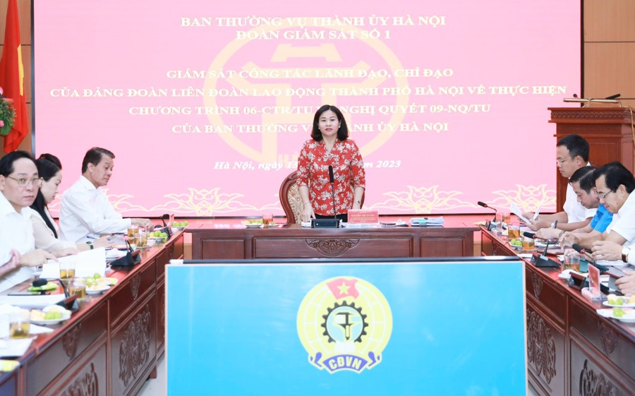 Phó Bí thư Thường trực Thành ủy Nguyễn Thị Tuyến phát biểu tại buổi làm việc.