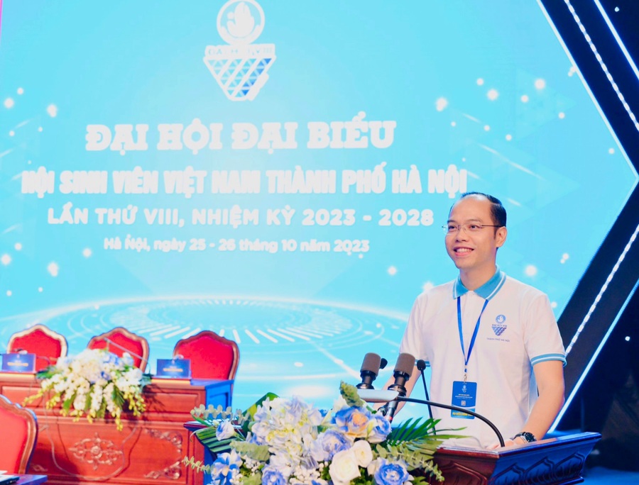 Phó Bí thư Thành đoàn Hà Nội Nguyễn Tiến Hưng - Chủ tịch Hội Sinh viên Việt Nam TP Hà Nội khóa VIII, nhiệm kỳ 2023 - 2028.