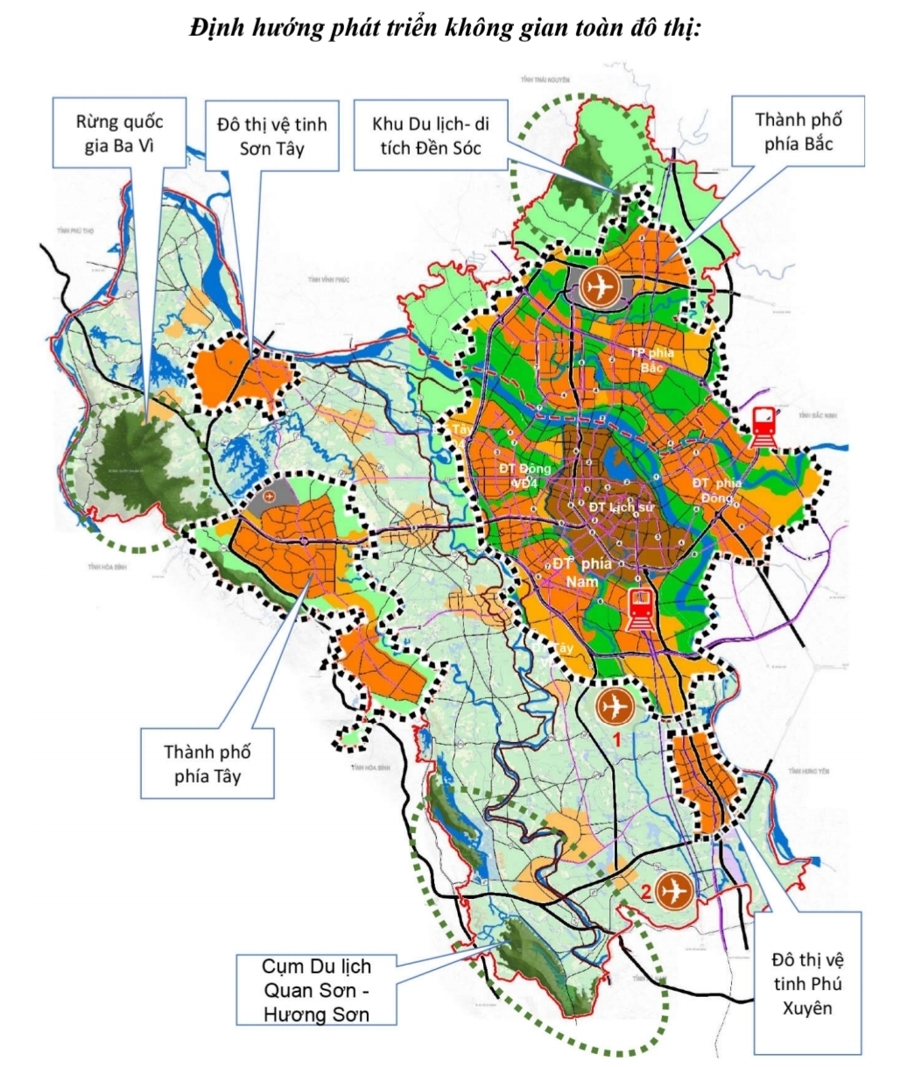 Định hướng phát triển không gian toàn đô thị Hà Nội trong điều chỉnh quy hoạch chung.