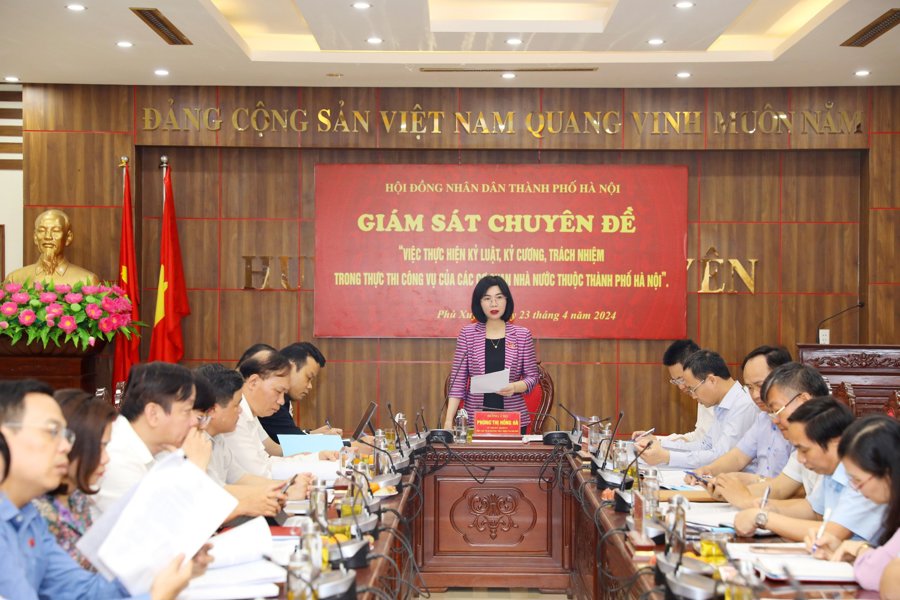Phó Chủ tịch Thường trực HĐND TP Phùng Thị Hồng Hà phát biểu kết luận buổi làm việc
